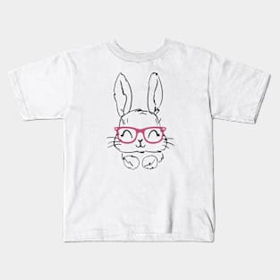 Bunny Easter Pink Glasses, Cute Easter Day Kids T-Shirt